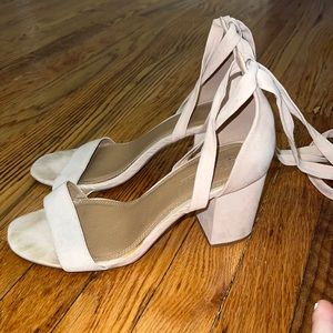 Light Pink Suede Asos wide heels size 11, lace up heels